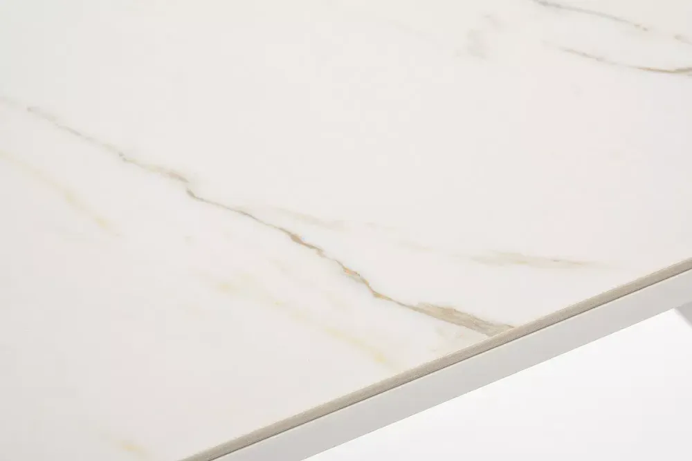 "Меркурий" стол интерьерный раздвижной обеденный из керамики, цвет белый глянцевый