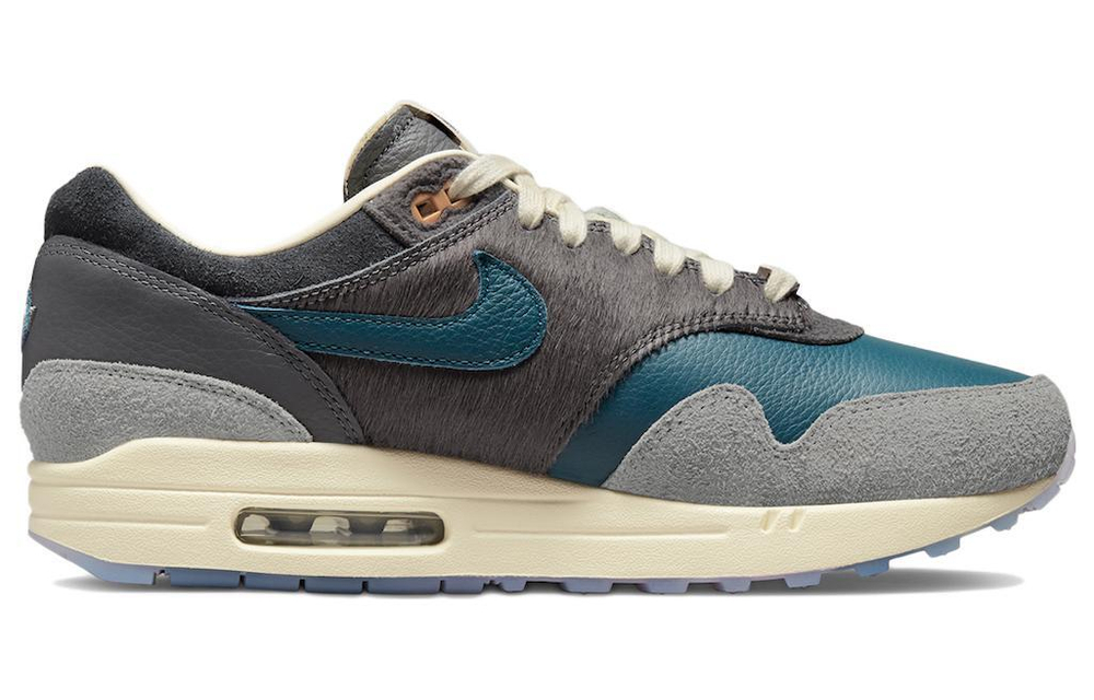 Kasina x Nike Air Max 1 sp "won-ang" retro anti-fur two-layer suede leather non-slip wear-resistant lightweight low-cut casual running shoes for men and women the same gray blue