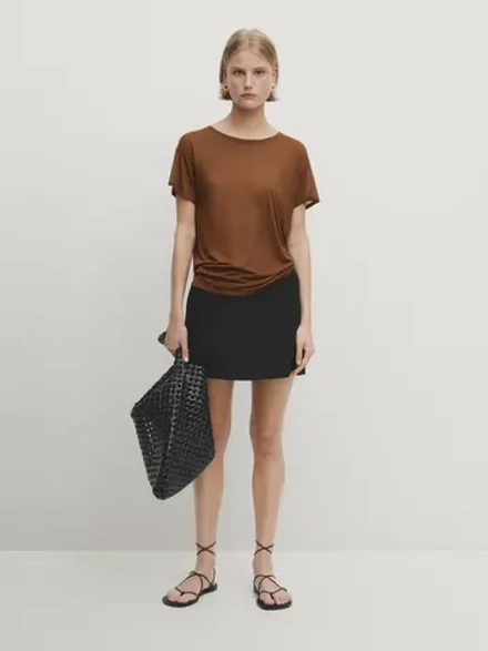 Massimo Dutti Футболка с круглым вырезом, цвет верблюжьей шерсти
