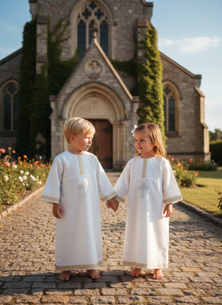 Рубашка для Таинства Крещения: Золотая отделка и комфорт (100% хлопок)