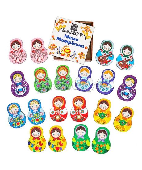 Настольная игра "Мемо. Матрешки.", деревянная 20 карточек