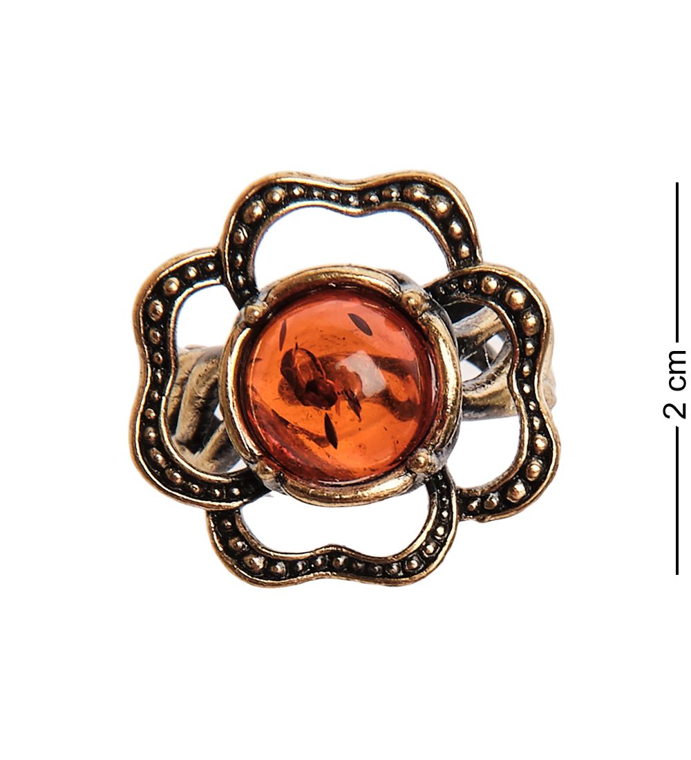 AM-2672 Кольцо «Камелия круг» (латунь, янтарь)