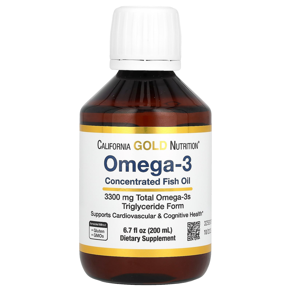 California Gold Nutrition, Oslomega®, норвежский рыбий жир с омега-3 повышенной силы действия, натуральный лимонный вкус, 200 мл (6,7 жидк. унции)