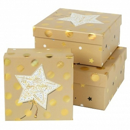Подарочная коробка Звезда и горошек Бежевый 15*15*7,5 см.