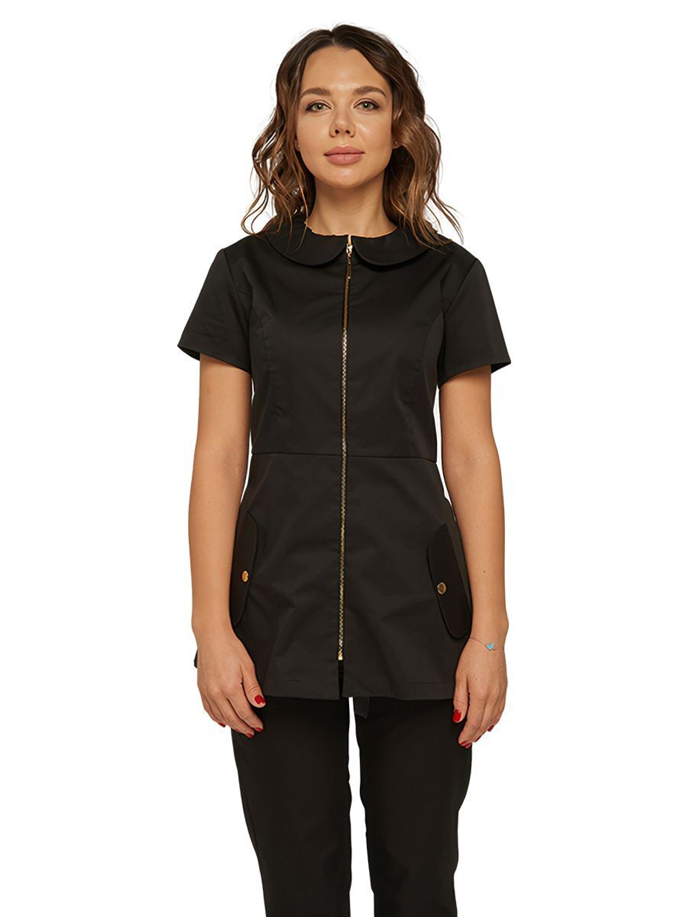 Туника медицинская женская Dr. Nice DRN150 на молнии, с воротником, синий, 46