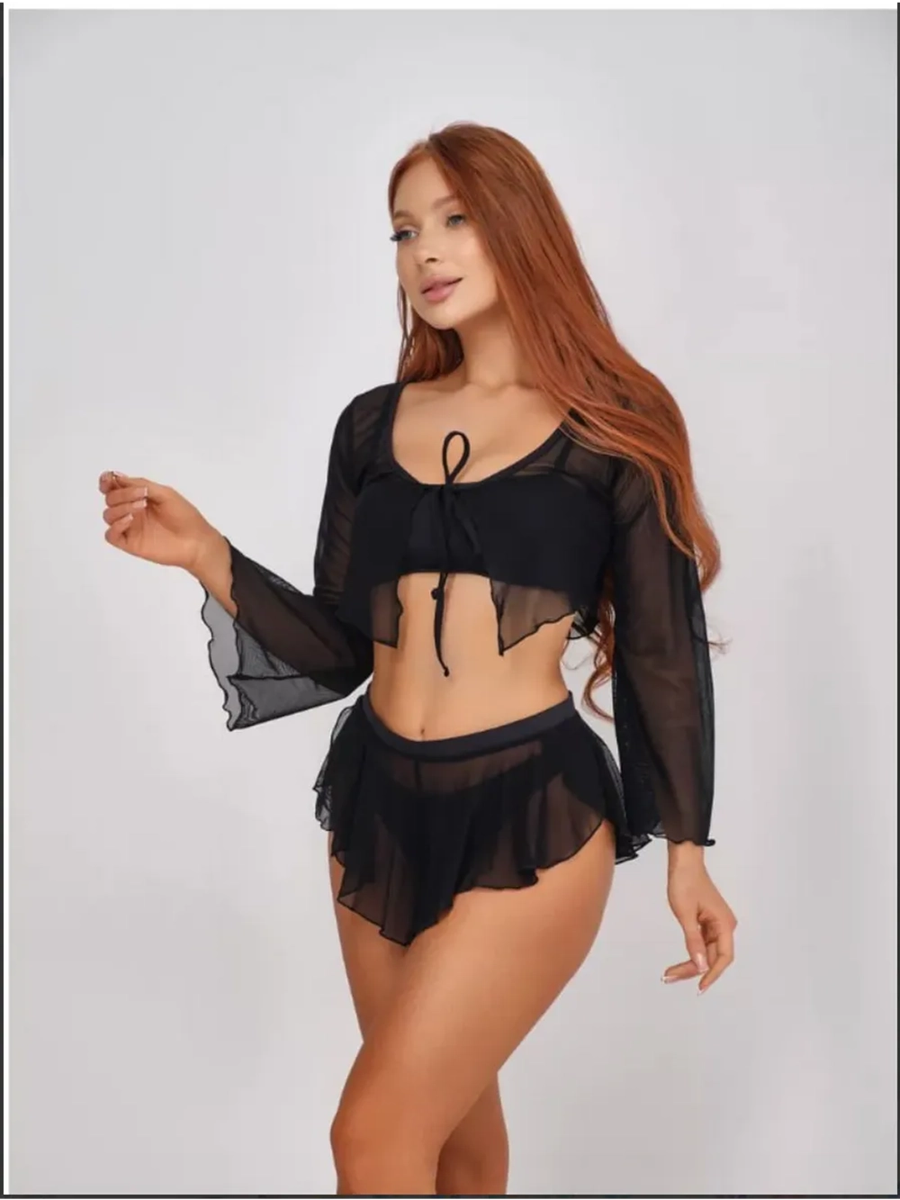 купальник раздельный 4 в 1 с шортами-юбка и топ с накидкой