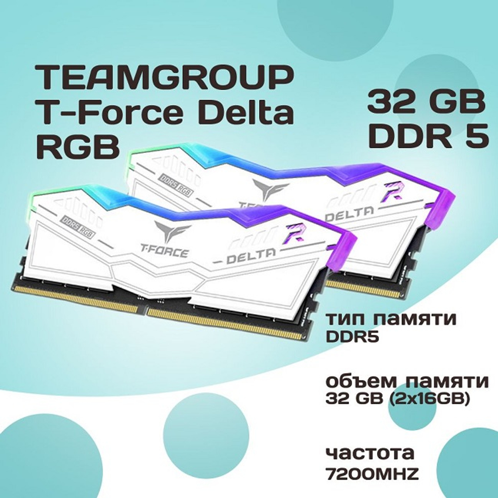 Модуль памяти DIMM DDR5 32Gb, 7200Mhz, 2x16Gb, Team Group T-FORCE Delta RGB Black (FF4D532G7200HC34ADC01)