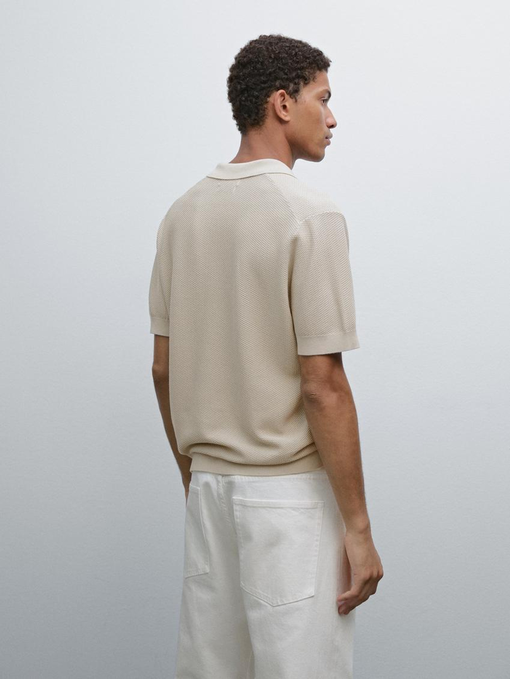 Massimo Dutti Поло из трикотажа с коротким рукавом и фактурной отделкой, зеленый