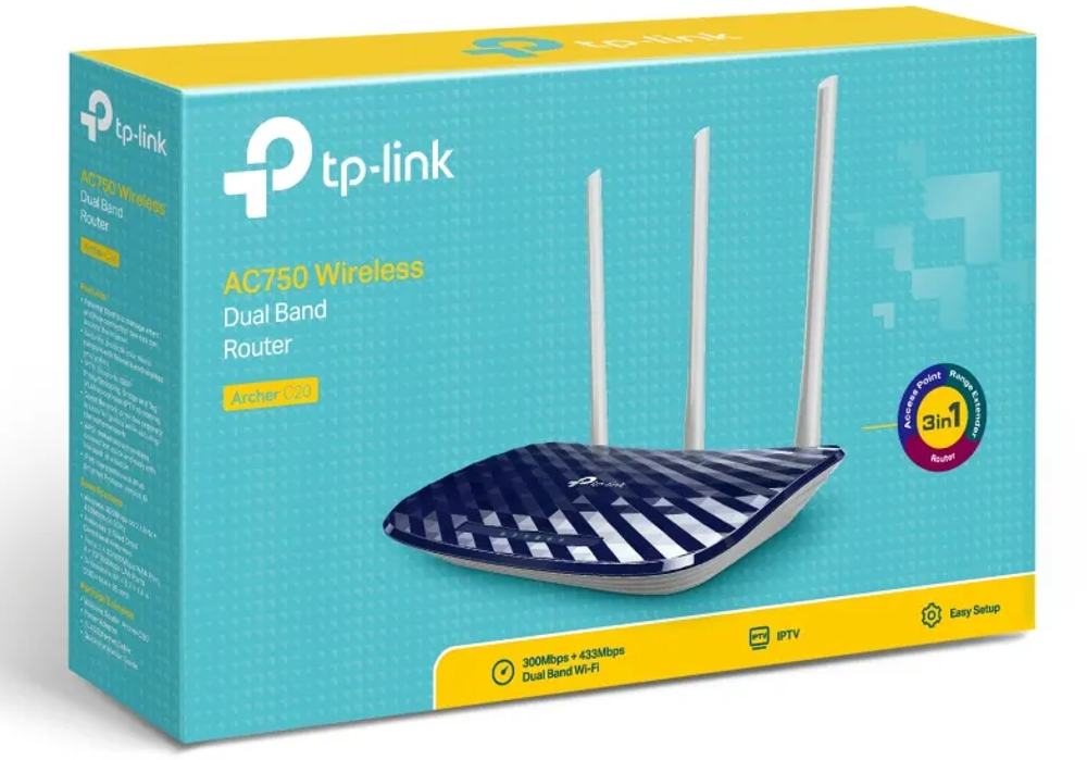 Роутер беспроводной TP-Link Archer C20(RU) AC750 10/100BASE-TX синий