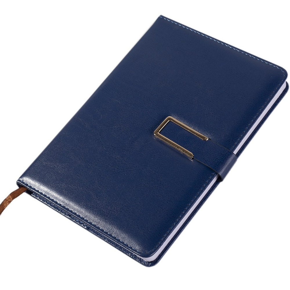 Ежедневник недатированный, А5, Yalong, 7БЦ, иск. кожа, ляссе, клапан с отделкой золото, клетка, 110л, синий, "Золотая классика"