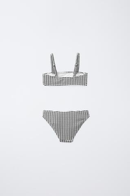 ZARA КОМПЛЕКТ БИКИНИ В КЛЕТКУ ВИШИ, ЧЕРНЫЙ