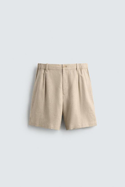 ZARA ШОРТЫ RELAXED FIT ИЗ ЛЬНА И ВИСКОЗЫ, ПЕСОЧНЫЙ