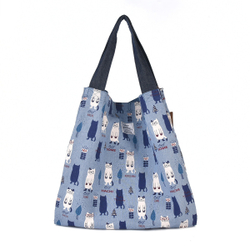 Сумка-шоппер большая с 2 отсеками на кнопке-магните, "NEKOMARUKE", синий, 23-6520-3, KUSUGURU