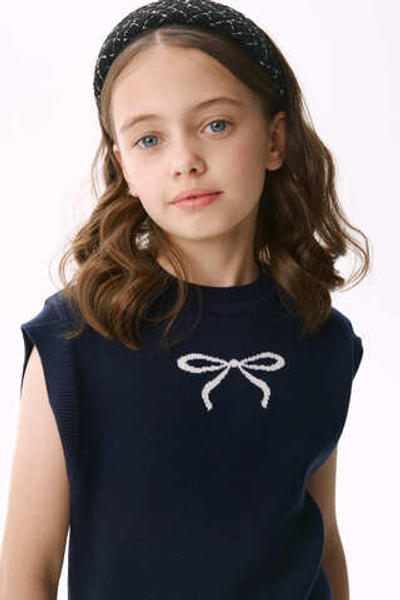 Жилет вязаный с бантиком (темно-синий)