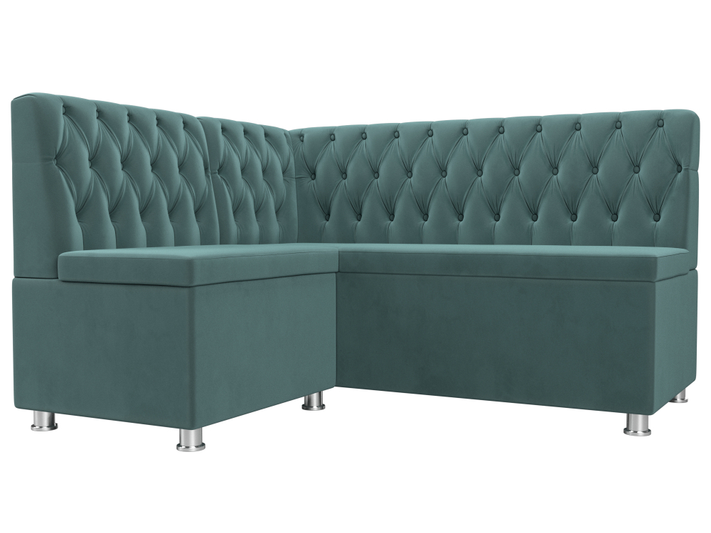 Диван кухонный угловой Мирта левый угол, Бирюзовый, Велюр, 107587L