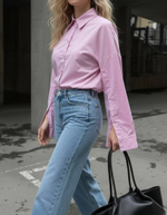 Розовая рубашка с разрезами на рукавах René