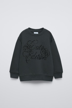 ZARA ТОЛСТОВКА С БУСИНАМИ, АНТРАЦИТОВО-СЕРЫЙ