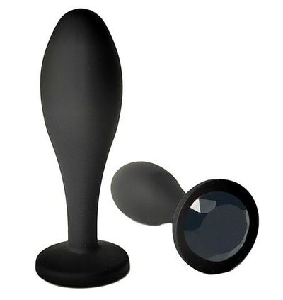 Черная анальная пробка с черным кристаллом - 11 см. (Цвет: черный)