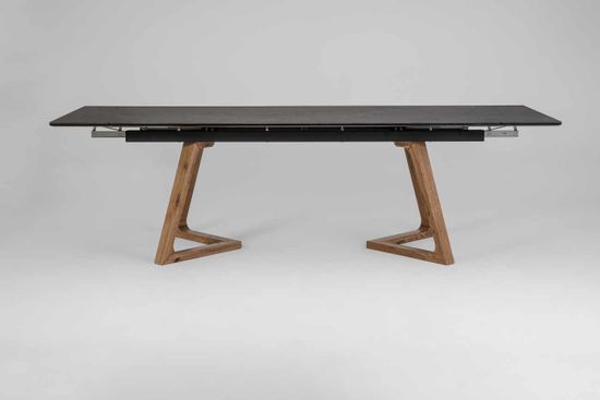 Стол Стелс (дуб/нога светлый дуб с черной патиной/столешница керамика черный мрамор)