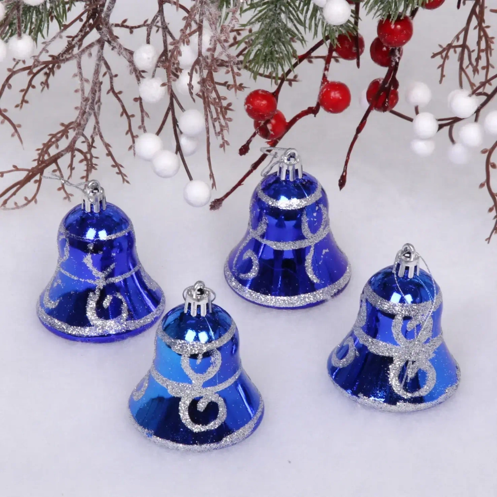 Ёлочные игрушки «Колокольчик вензель» 5,5 см (набор 4 шт), синий