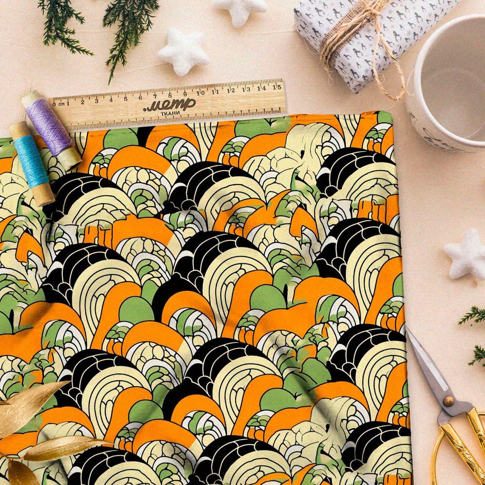 Ткань премиум сатин абстрактные волны