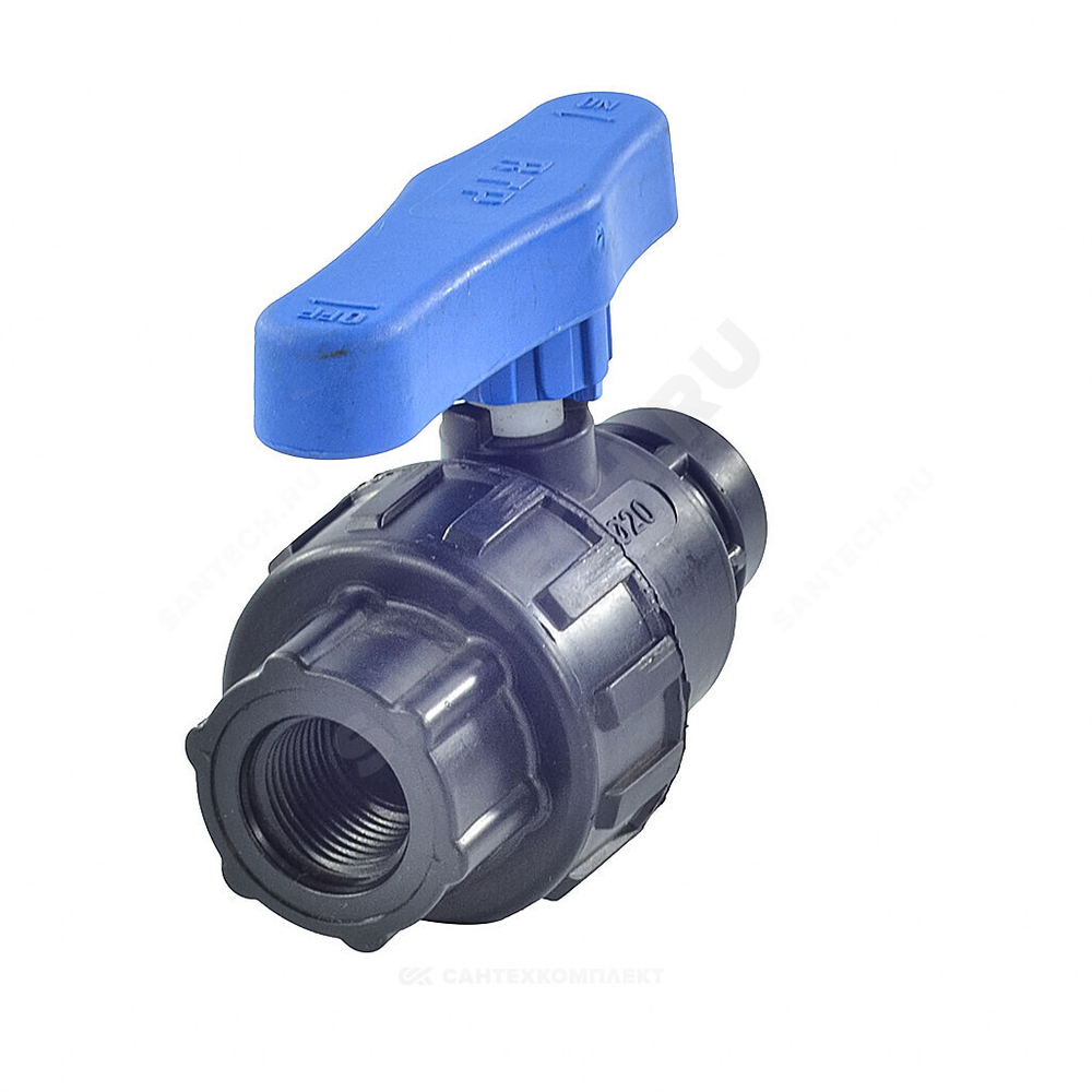 Кран шаровой компрессионный ПЭ 1/2"x1/2" ВР/ВР Ру10 RTP (РосТурПласт) 17357