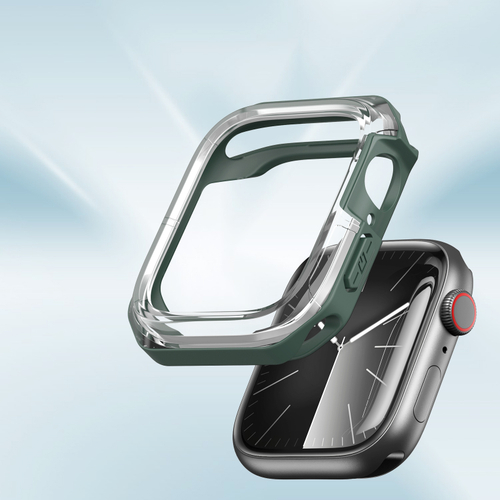 Чехол-бампер с зелеными вставками от Dux Ducis для часов Apple Watch 45мм на модели 7, 8 и 9 серии, серия Tamo Series Case