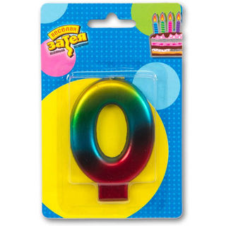 Веселая затея Свеча цифра Радуга металлик №0  8см