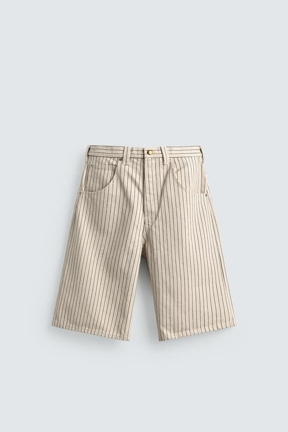 ZARA ШОРТЫ-ДЖОРТСЫ RELAXED FIT В ПОЛОСКУ, ЭКРЮ