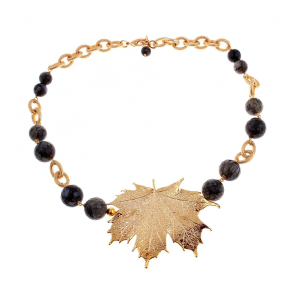 Колье лист Ester Bijoux Gray Jasper and Gold Metal CL1054-G/BW BR
