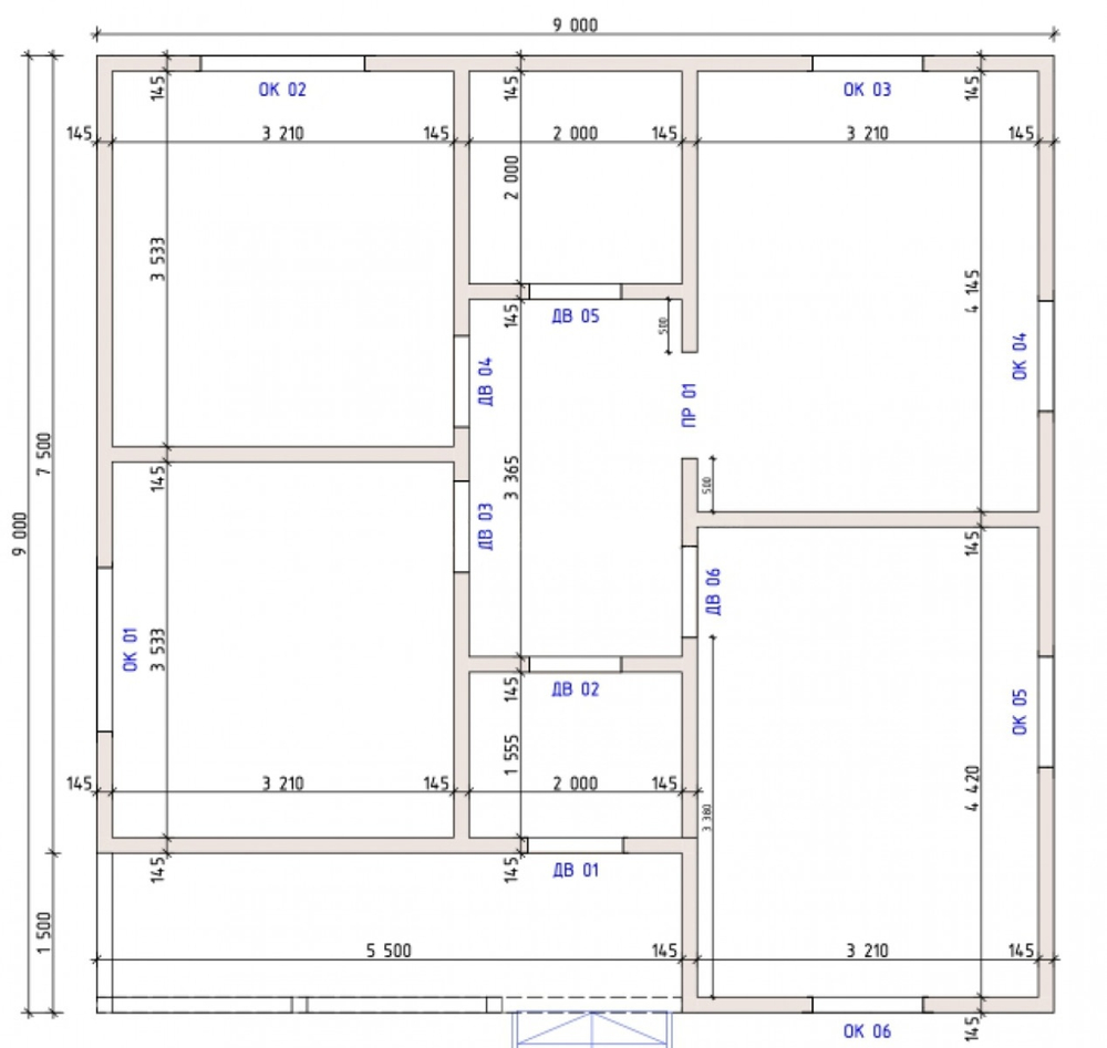 Каркас дома 9 x 9 м