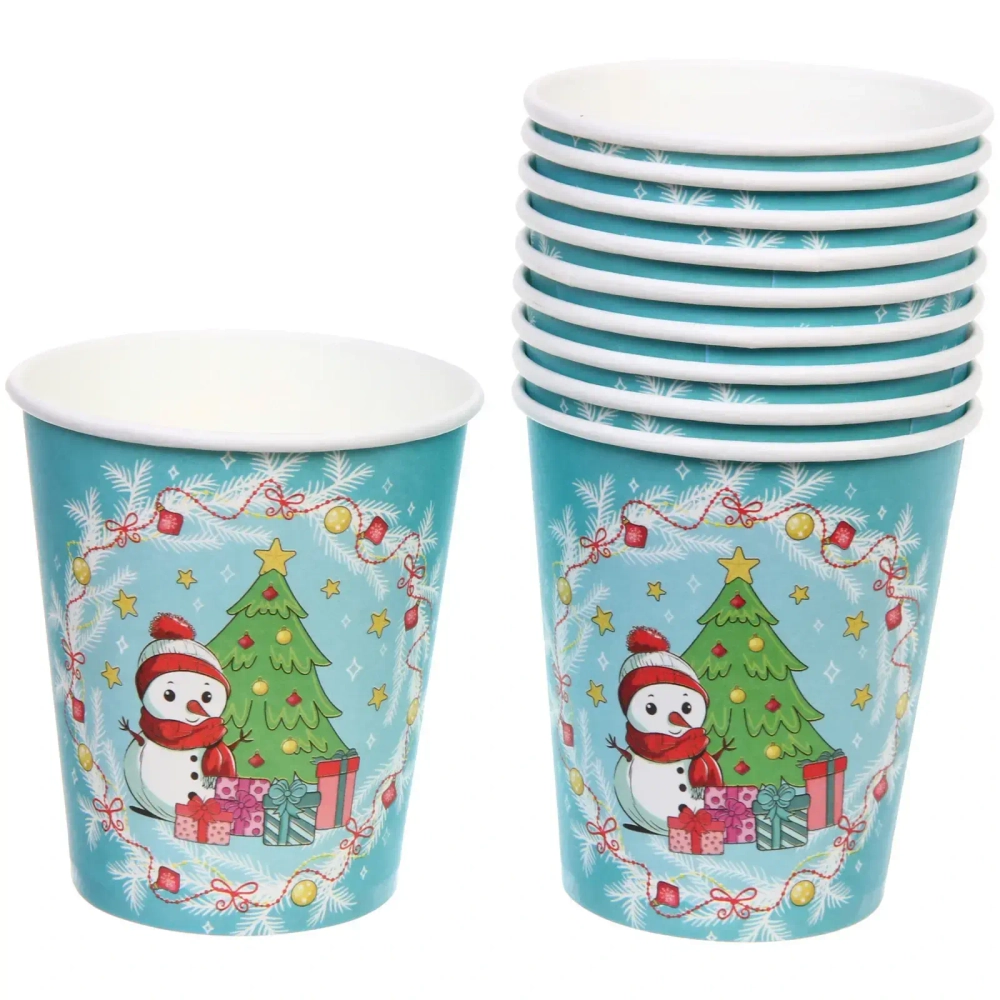 Стакан бумажный 0,2л в наборе 10 шт «Снеговичок с подарками»