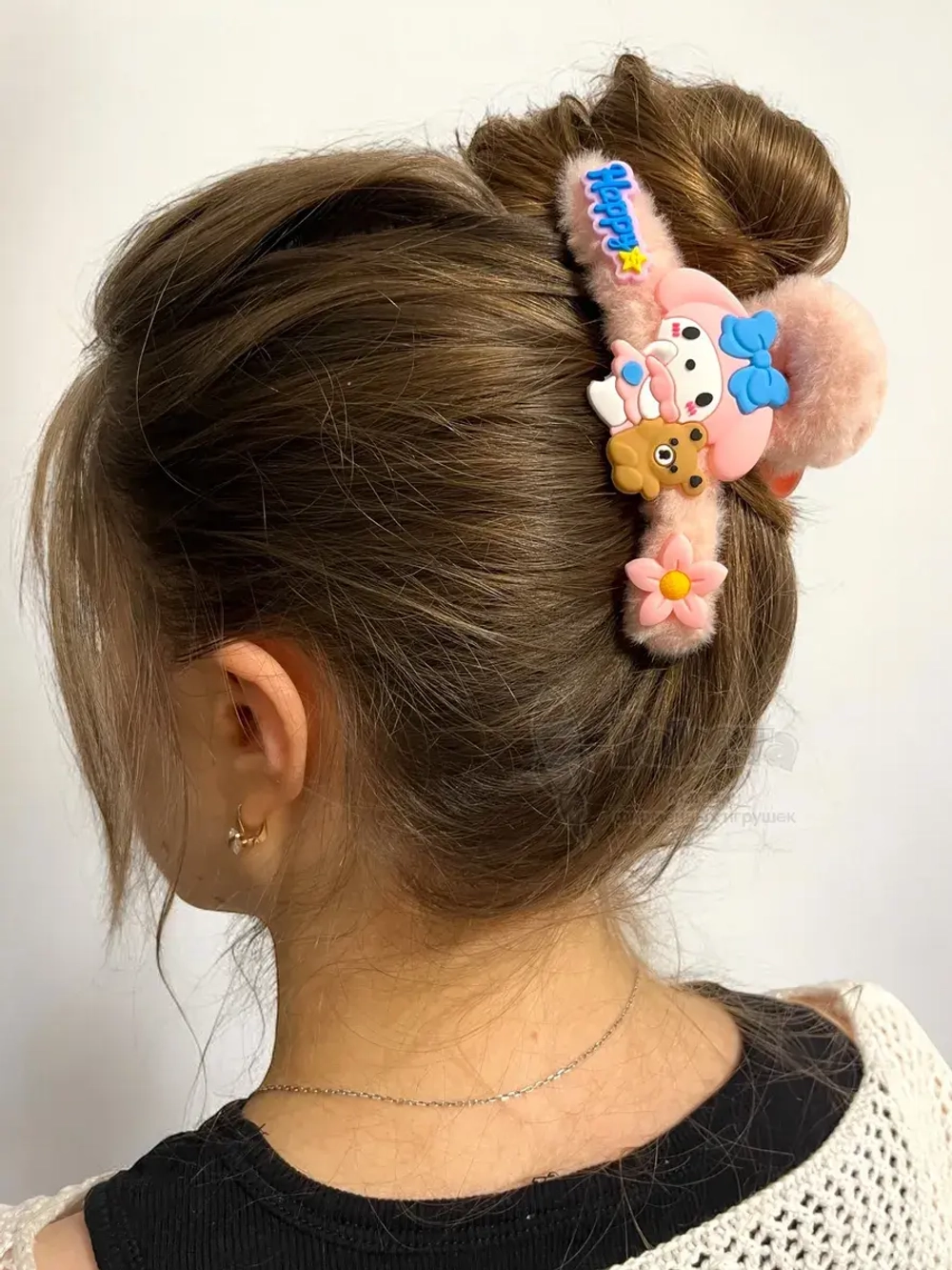 Заколка крабик краб для волос пушистый плюшевый Hello Kitty