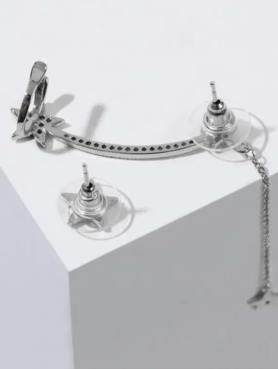 Набор серьги и каффа звезда ночная, цвет белый в серебре