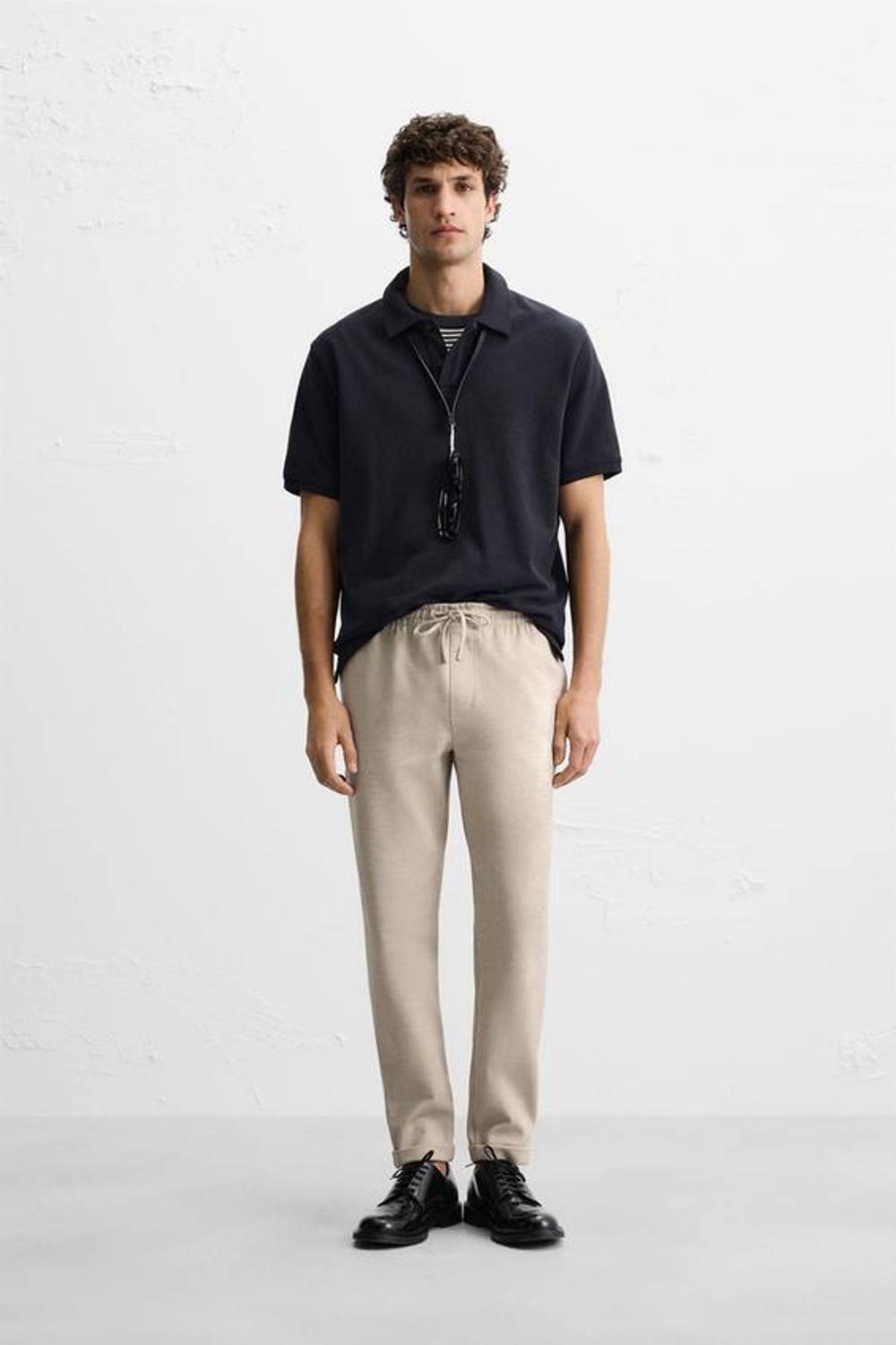 ZARA БРЮКИ EASY CARE С ПОЯСОМ НА ШНУРКЕ, ПЕСОЧНЫЙ