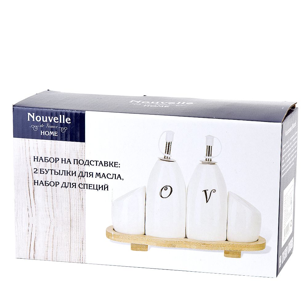 Специи, набор 2пр+бутылки для масла и уксуса на бамбуковой подставке "Naturel" 21,5*8,5*17см.