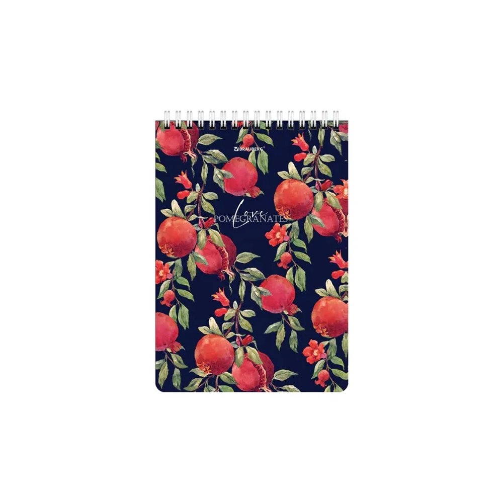 Блокнот А-5 греб. 60л. кл. лак , жесткая подложка, BRAUBERG, "Гранаты", 114366