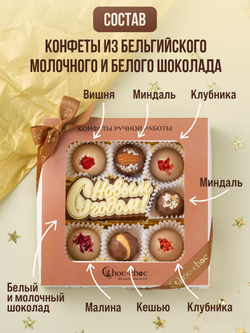Подарочный набор шоколадных конфет, С Новым годом из бельгийского шоколада, открытка в подарок