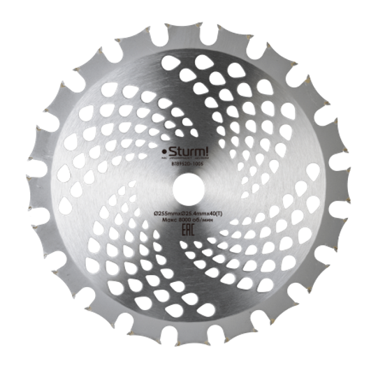 Нож для триммера стальной Sturm 255х25,4х40 с тверд.двустор.напайк