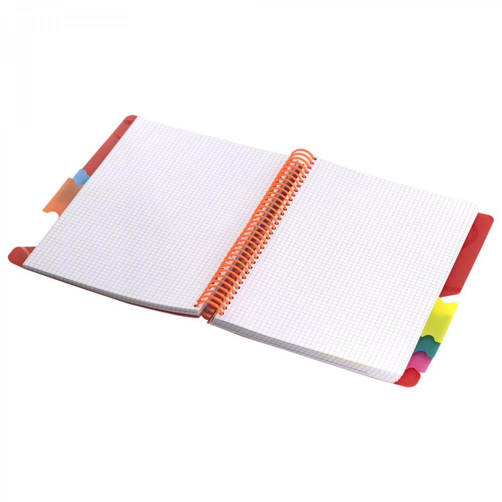 Тетрадь 200л., А4, клетка, Alingar "Завитки", цветная спираль, пластиковая обложка с информ. окном, цветные пластиковые разделители, ассорти 4 цвета