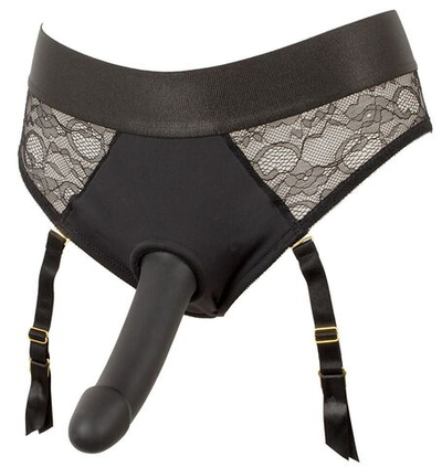 Черный женский страпон Strap-on Set: трусики и насадка (Цвет: черный)