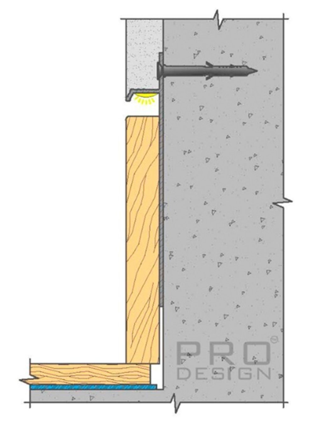 Плинтус скрытого монтажа Pro Design 323 анодированный, 2700x14,5x98,6 мм