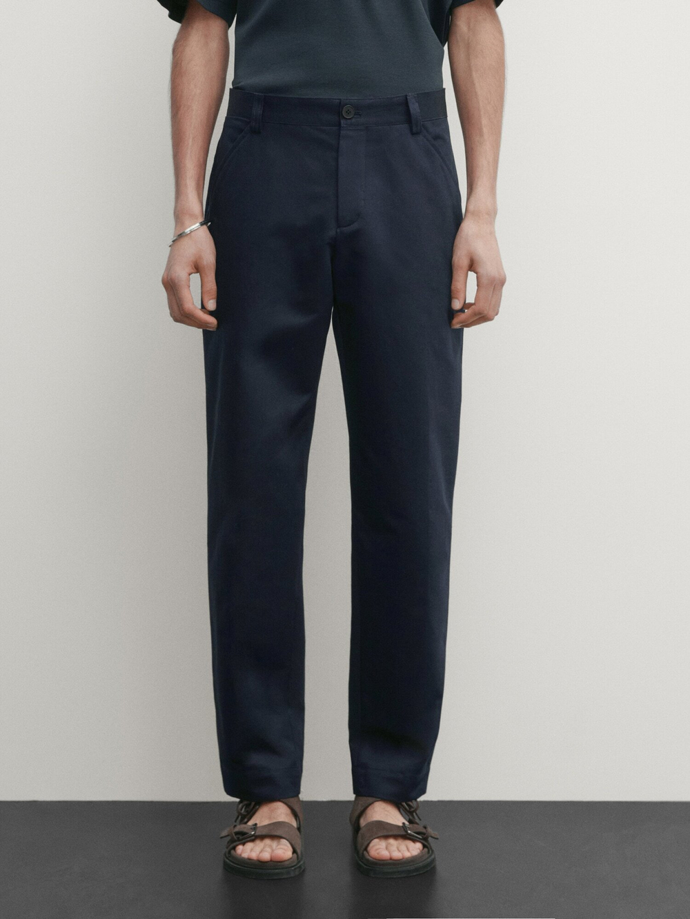 Massimo Dutti Брюки чинос из хлопкового льна, темно-синий