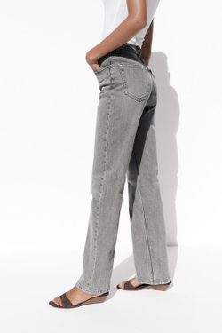 ZARA ДЖИНСЫ TRF MOM FIT HIGH WAIST, СВЕТЛО-СЕРЫЙ
