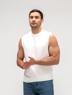 Майка мужская хлопковая на широких лямках. Белая