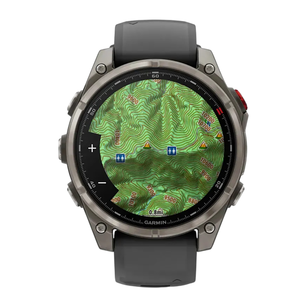 Cпортивные часы Garmin fenix 8 Pro, 47 мм, AMOLED, титан с DLC, сапфир, каштановый кожаный ремешок, силиконовый ремешок цвета «графитовый/чёрный» Тёмно-серый безель из титана с DLC-покрытием, AMOLED-дисплей. Кожаный ремешок и силиконовый ремешок с классич