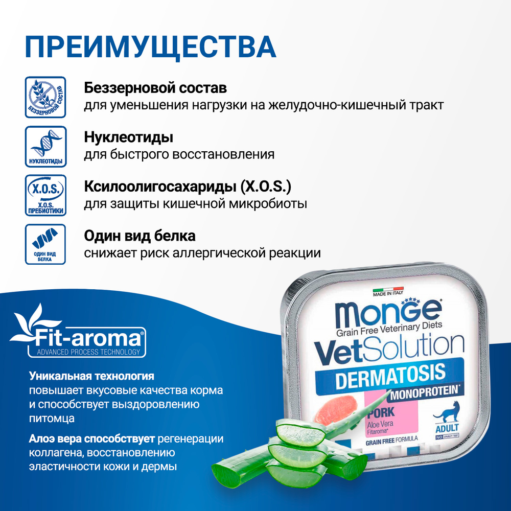 Влажный корм диетический Monge VetSolution Cat Dermatosis Дерматозис для кошек при заболеваниях кожи 100 г 24 шт