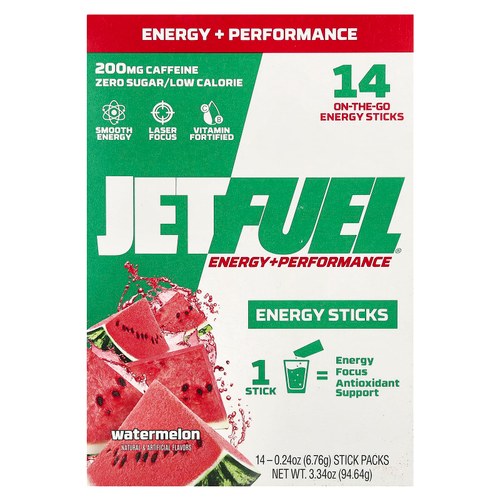 GAT, JetFuel®, Energy + Performance, энергетические палочки, арбуз, 14 пакетиков по 6,76 г (0,24 унции)