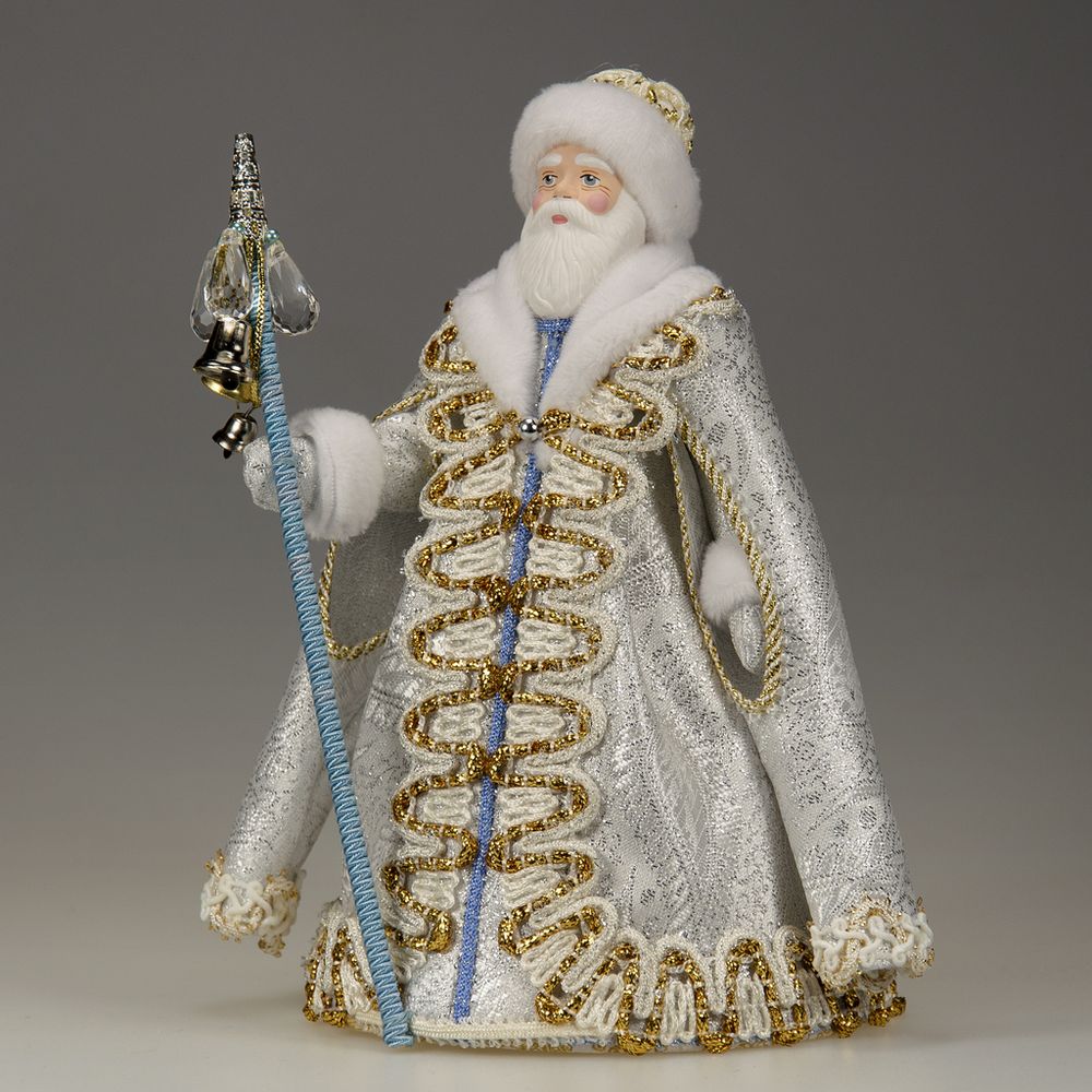 Кукла под ёлку Дед Мороз серебряный с посохом