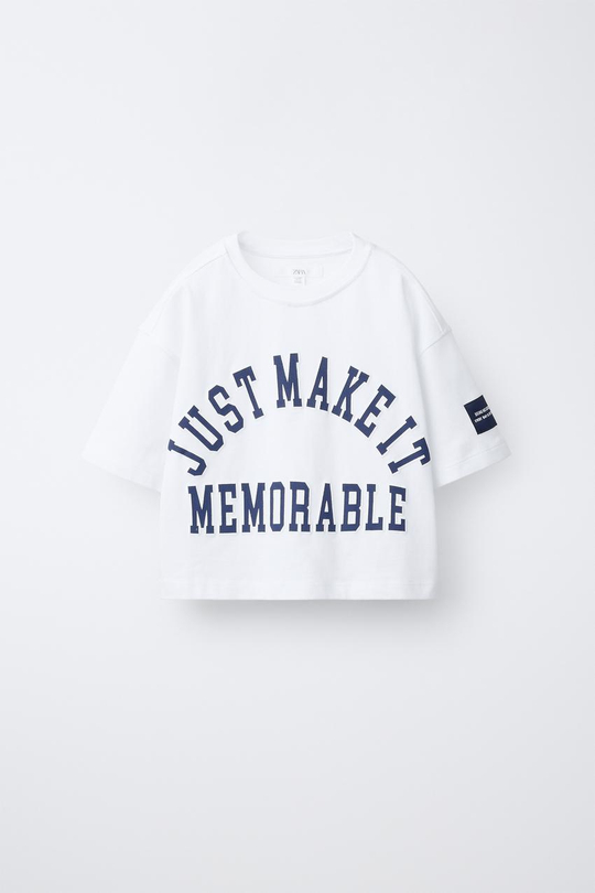 ZARA ФУТБОЛКА В СТИЛЕ ПРЕППИ С НАДПИСЬЮ, БЕЛЫЙ